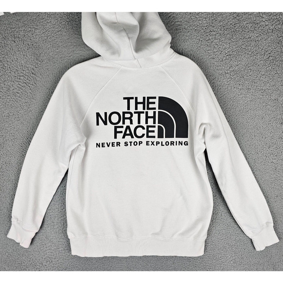 THE NORTH FACE Hoodie Womens Size Small White Front Back Graphic - Picture 1 of 8